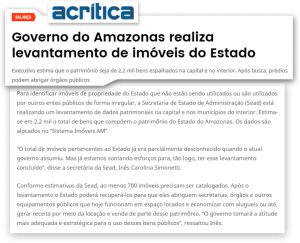 Imagem da notícia - Portal A Crítica divulga trabalho da Sead sobre inventário de imóveis
